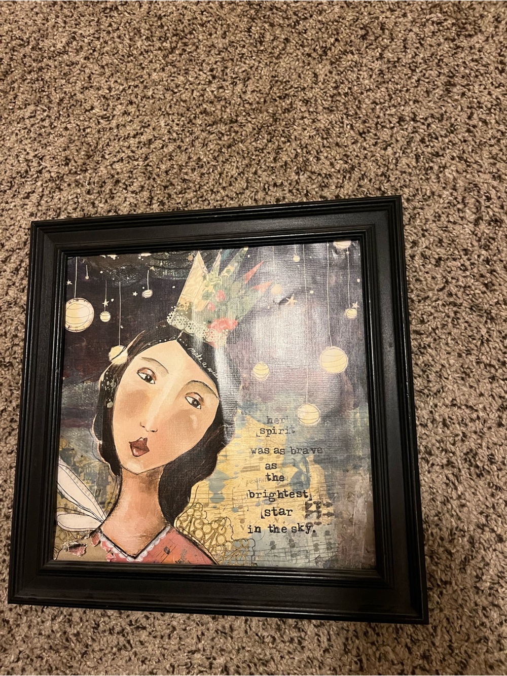 Framed Mixed-Media Woman Portrait Wall Art - Black Frame